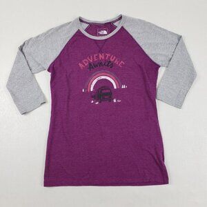 The North Face 3/4 Sleeve T-Shirt Purple Womens Small Adventure Awaits Graphic